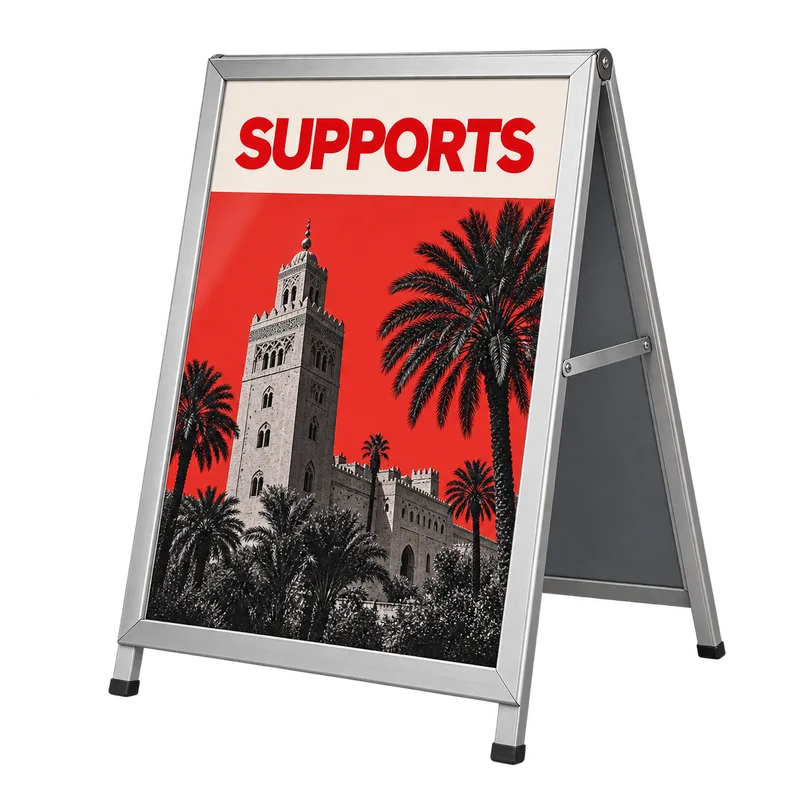 Chevalet stop-trottoir publicitaire imprimé par SUPPORTS à Marrakech