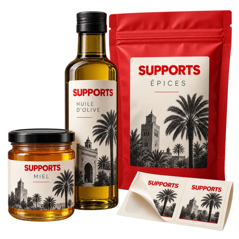 Étiquettes produits alimentaires imprimé par SUPPORTS à Marrakech