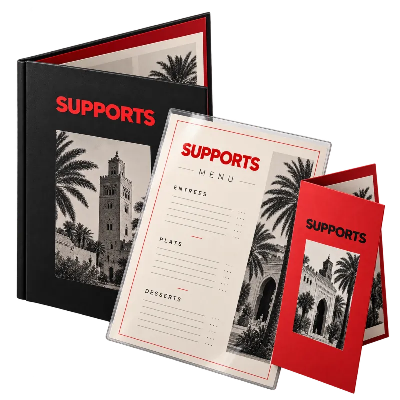 Menus de restaurant imprimé par SUPPORTS à Marrakech