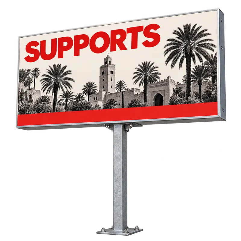 Panneau publicitaire extérieur sur poteau imprimé par SUPPORTS à Marrakech