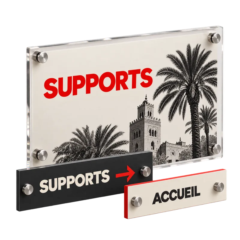 Signalétique intérieure & plaque professionnelle imprimé par SUPPORTS à Marrakech