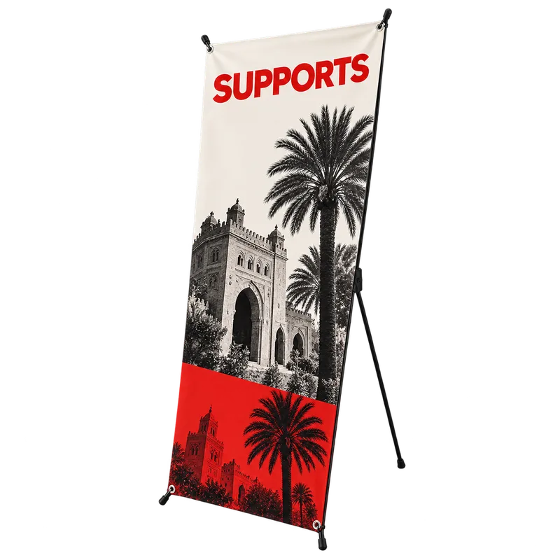 X-banner publicitaire économique imprimé par SUPPORTS à Marrakech